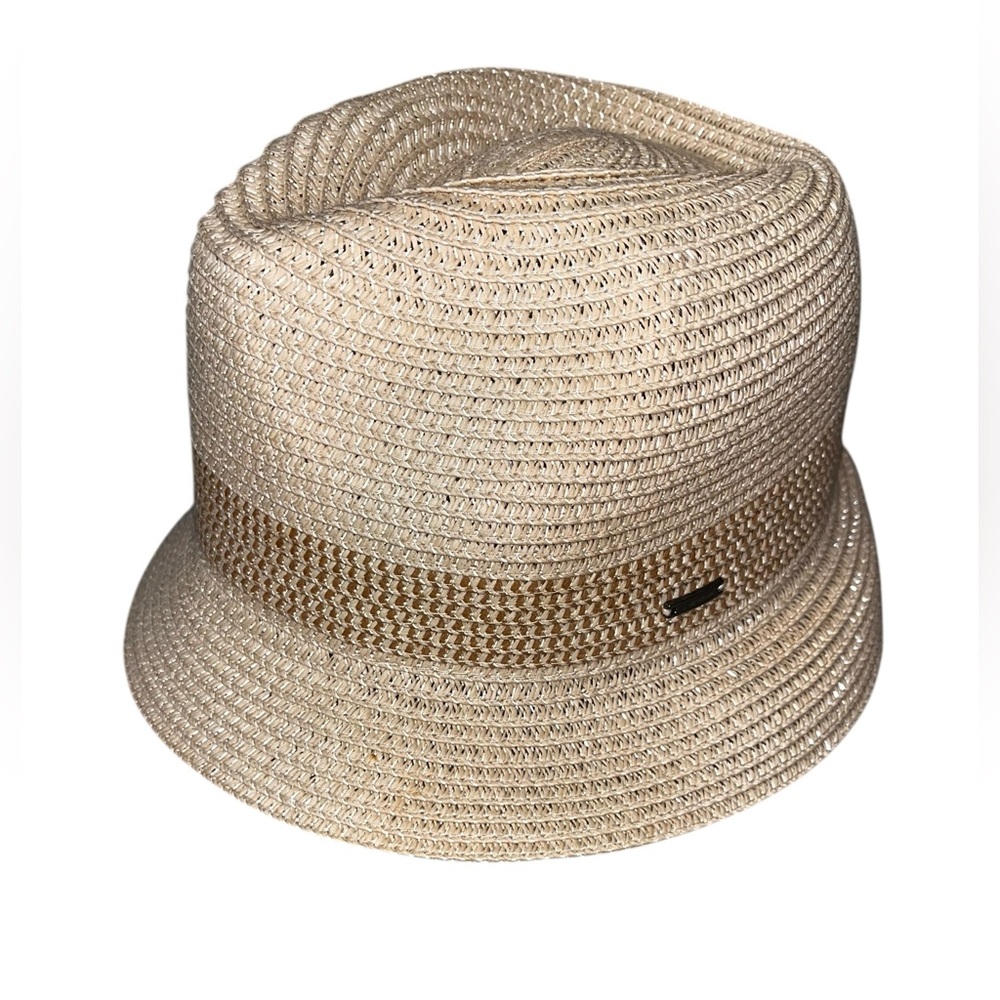 Siggis Metallic Thread Slanted Brim Bucket Sun Hat Cream Silver